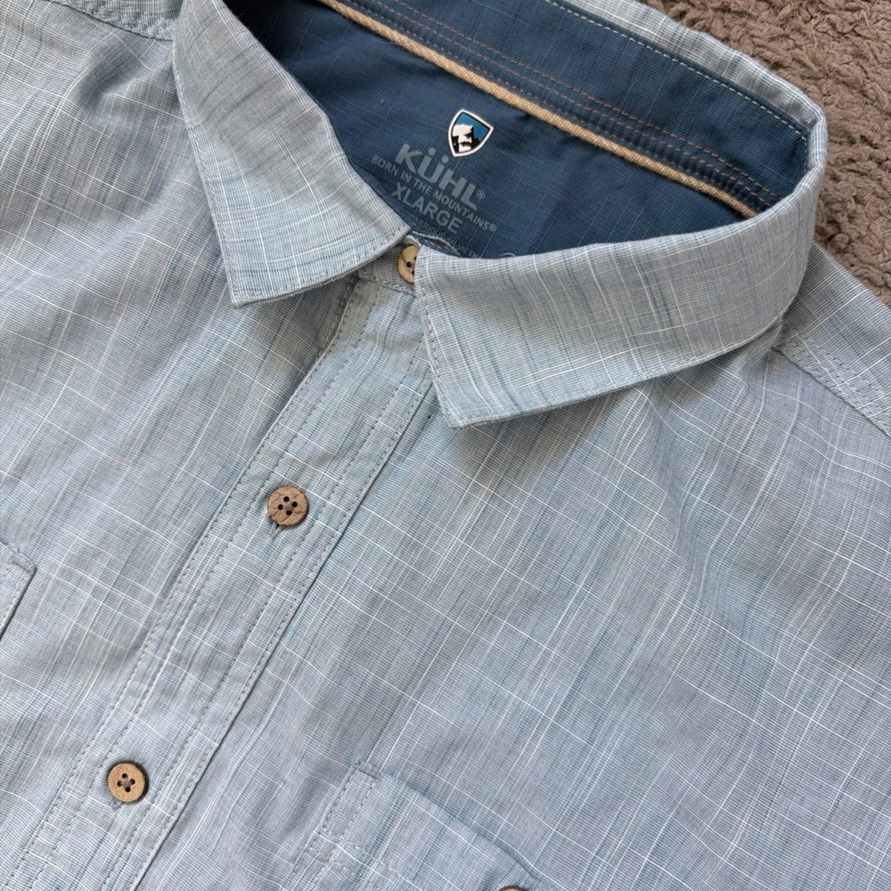KUHL Mens XL  Karib Short Sleeve Shirt Horizon Blue Button Up